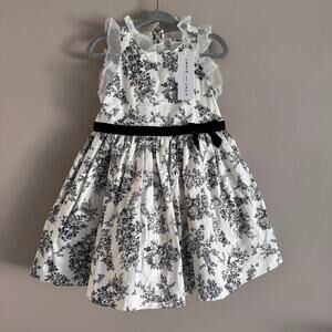Janie and Jack Black and White Floral Toile Ruffle Dress 18-24 Baby Girl New
